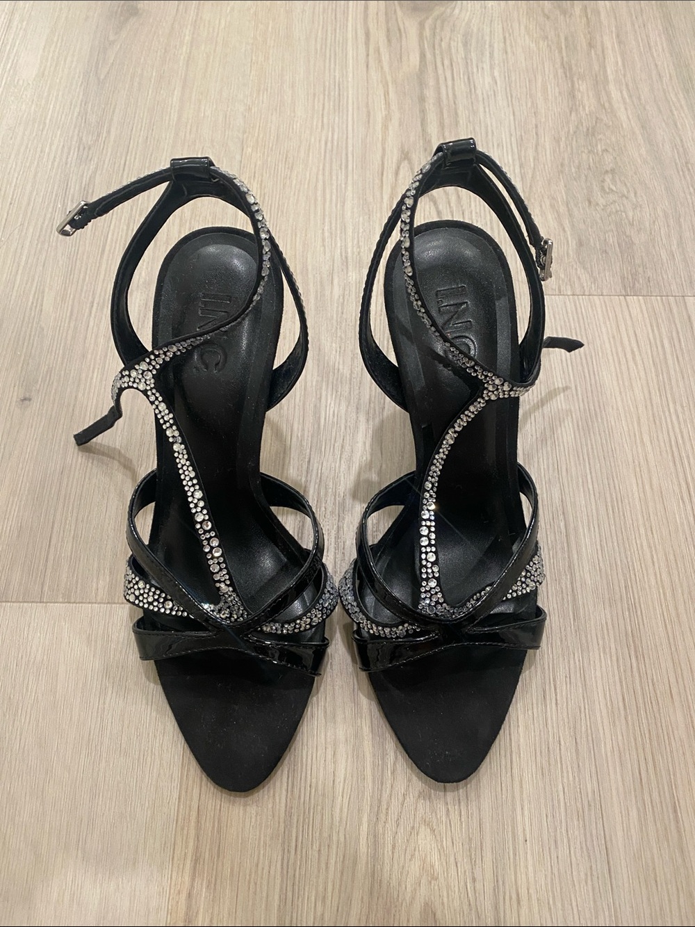 INC International Concepts Black Crystal-Strap Stiletto Heels